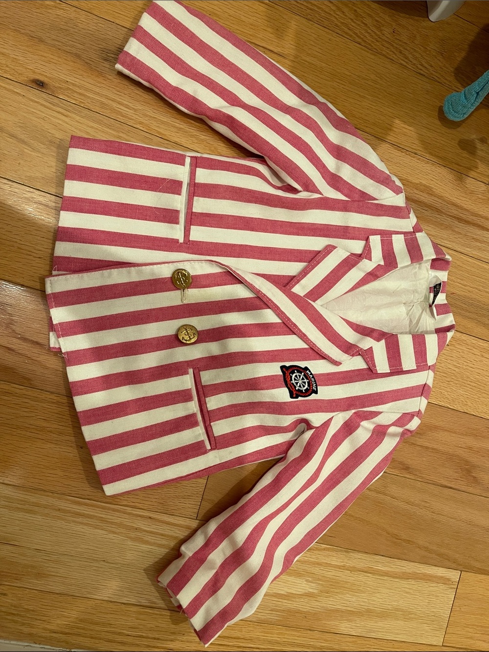 Vintage Pink & Cream Striped Kids Blazer Jacket